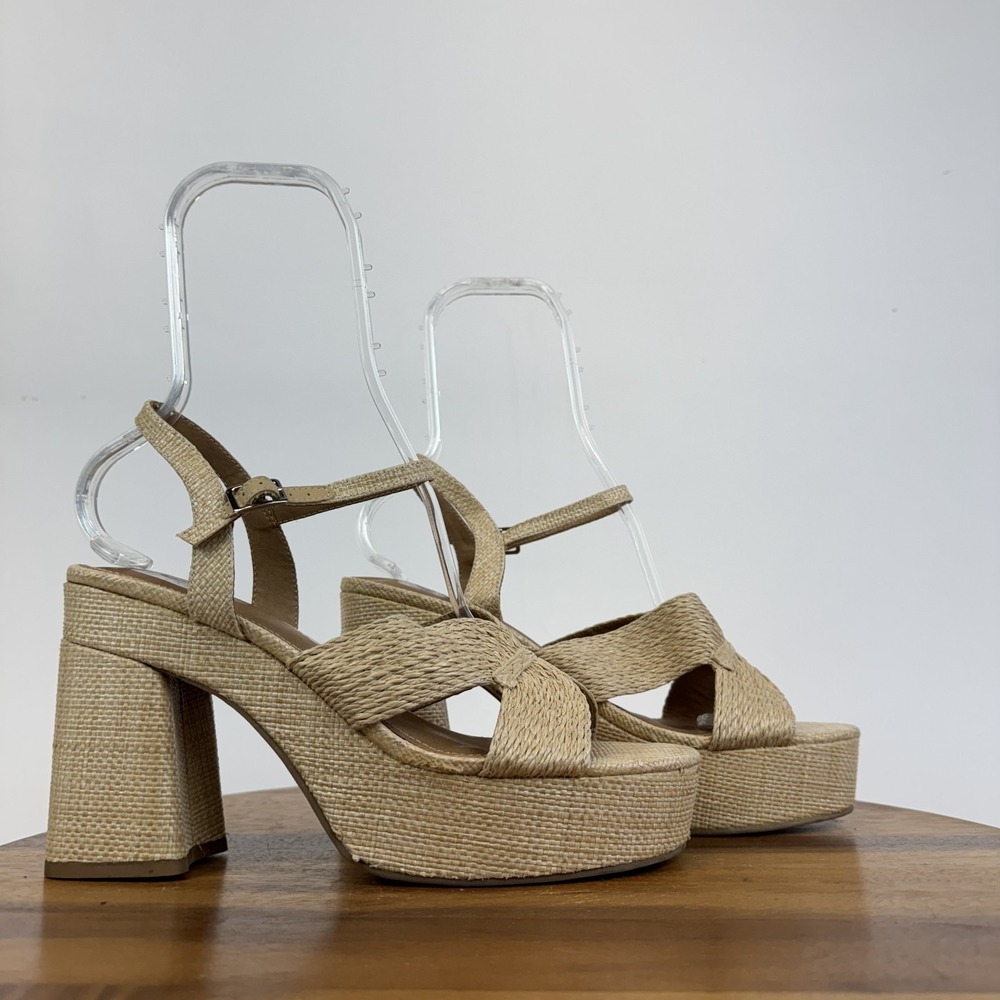 New Womens Dolce Vita Wynston Beige Raffia Platform Heeled Sandals Size 10 M